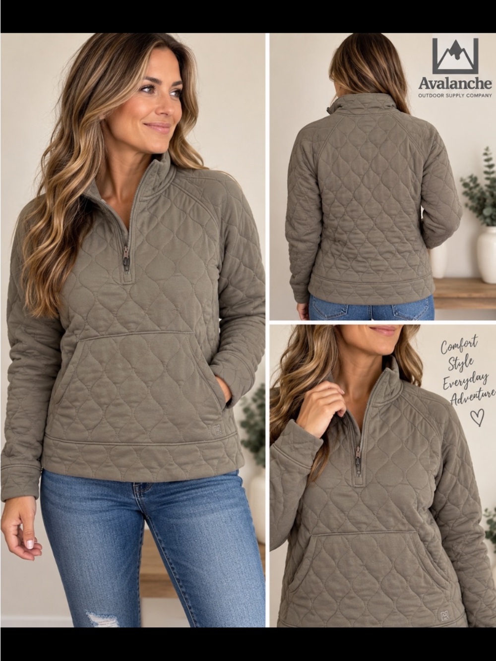 Avalanche Quilted Half-Zip Pullover - Taupe
